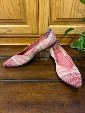 Size 6.6 Rothy's Pink & White “The Point” Flats (ABBA)